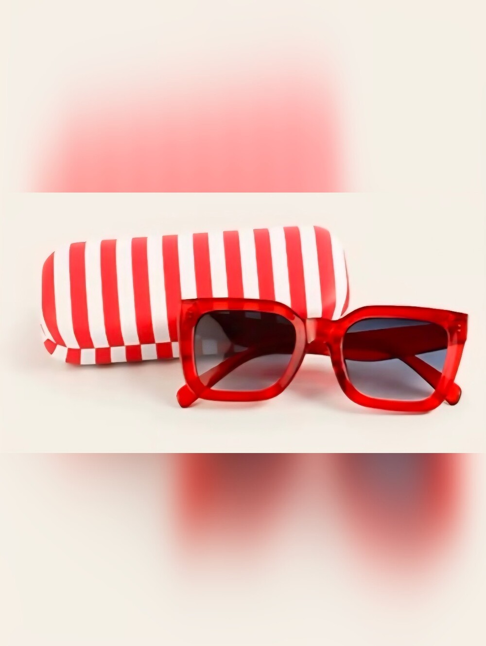 Maurices Americana Red Translucent Square Sunglasses & Case Set NWT